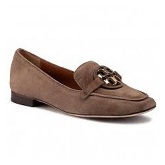 New Tory Burch Metal Miller Loafer River Rock Brown Suede Sz 9.5 M MSRP $298 U4 - Picture 1 of 9